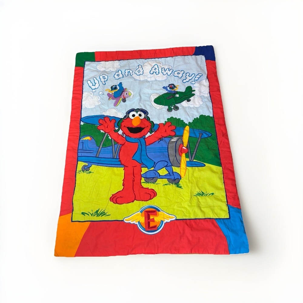 VTG Elmo Grover Cookie Monster Quilt Blanket crib toddler Up Up and Away Planes